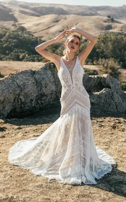 Vintage-Inspired Boho Lace Bridal Gown with Fringe and Tassels, MICAH, by All Who Wander