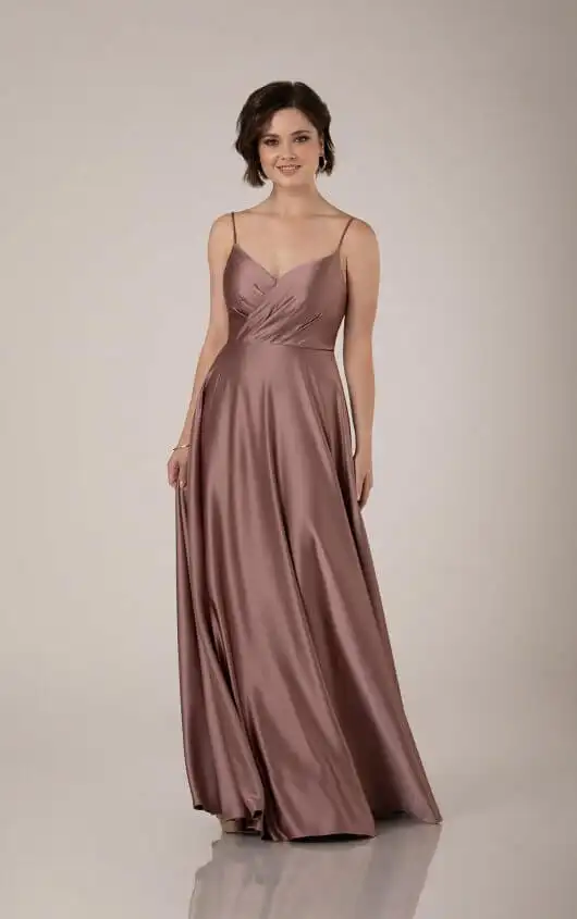 V-Neckline Charmeuse Bridesmaid Dress with Full Skirt, 9514, by Sorella Vita