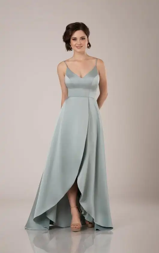 V-Neckline Charmeuse Bridesmaid Dress with Wrap Skirt, 9552, by Sorella Vita
