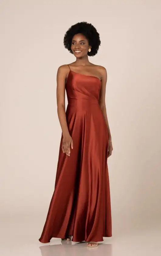 Sophisticated One-Shoulder Charmeuse Bridesmaid Dress with Full Skirt, 9520, by Sorella Vita
