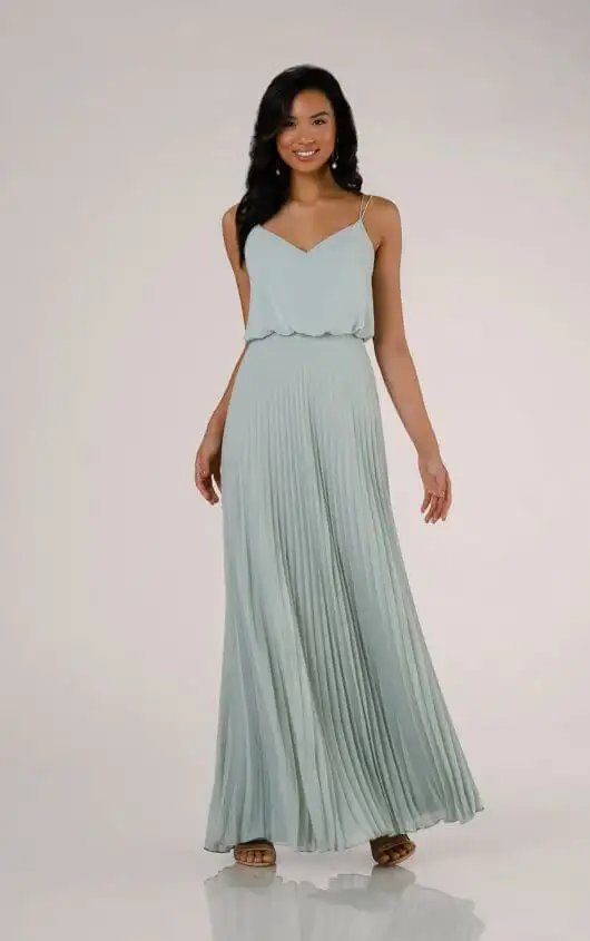 Double-Strap Bridesmaid Dress with Floor-Length Pleated Skirt, 9478, by Sorella Vita